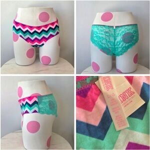 Victoria's Secret PINK VTG Lace Back Chevron Print Cheekster Panty NWT Y2K Neon
